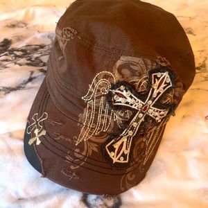 Distressed Cross Rhinestone cap